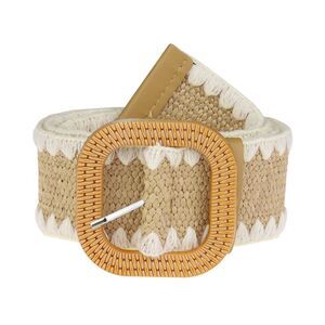 Plus Size Straw Woven Elastic Stretch Wide Waist Belt Boho Braided Belts Apricot